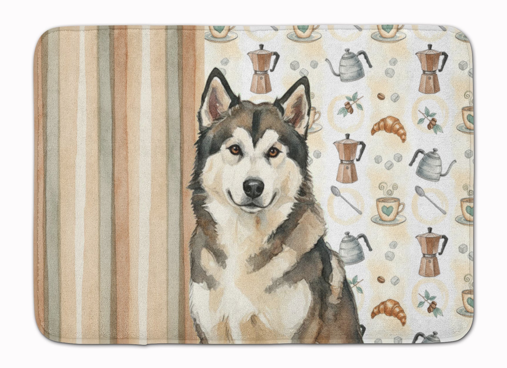 Sable and White Alaskan Malamute Coffee Bar Memory Foam Kitchen Mat Machine Washable Anti-Fatigue Cushion Comfort Bath or Kitchen Rug