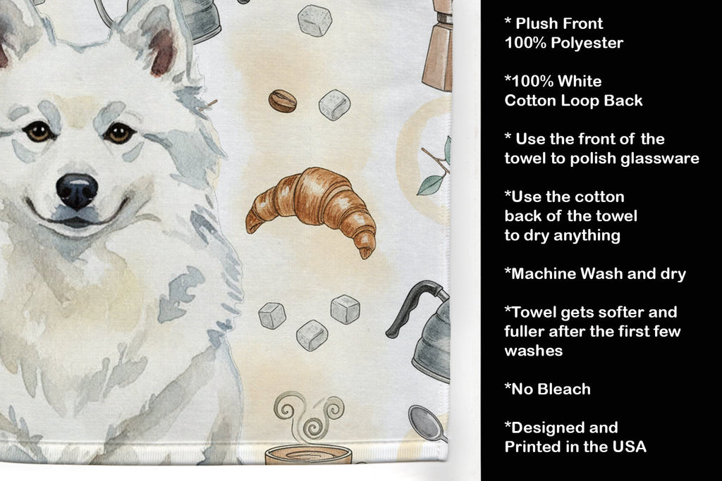 American Eskimo Coffee Bar Kitchen Towel Velour Plush Front and Cotton Loop Back Machine Washable