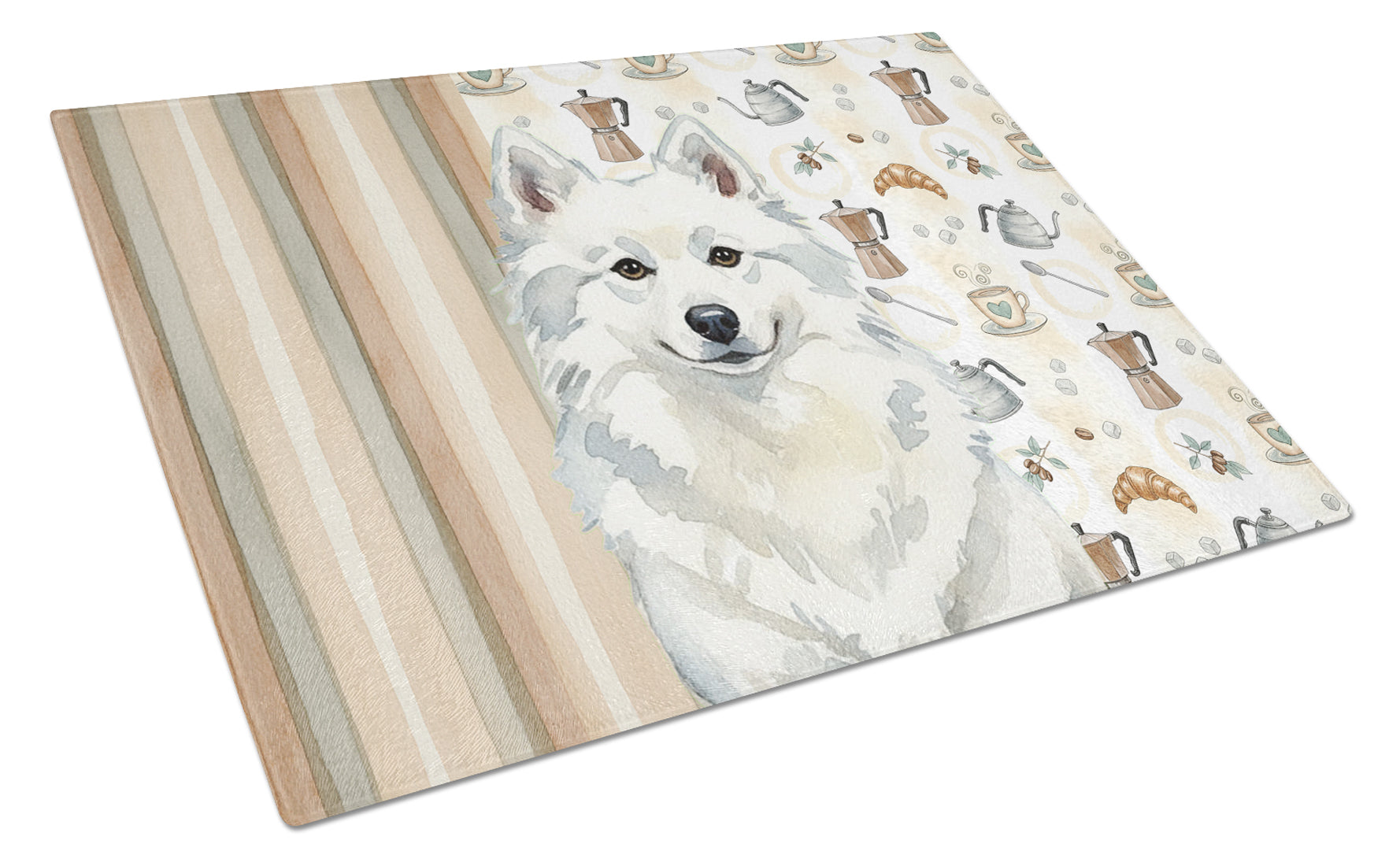 American Eskimo Coffee Bar Cutting Board Tempered Glass Kitchen Cutting Surface, Heat Resistant Chopping, Non-Slip Feet, Food Prep & Serving