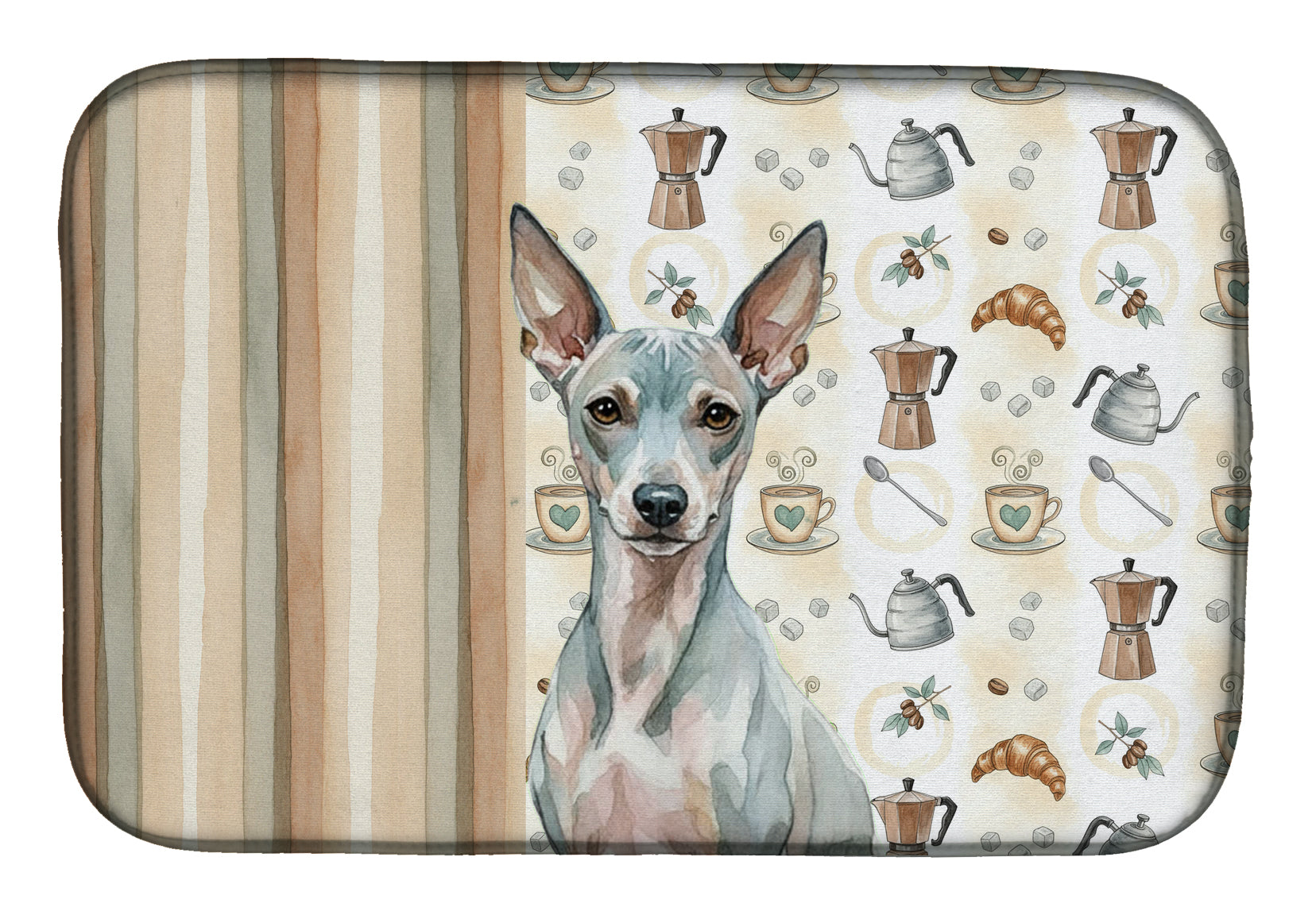 American Hairless Terrier Coffee Bar Dish Drying Mat Absorbent Dish Drying Mat Pad for Kitchen Counter Dish Drainer Mat for Countertop, 14 x 21", Multicolor