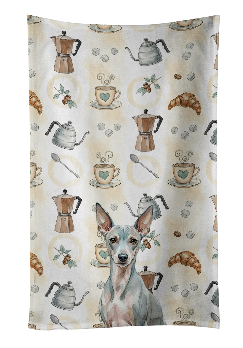 American Hairless Terrier Coffee Bar Kitchen Towel Velour Plush Front and Cotton Loop Back Machine Washable