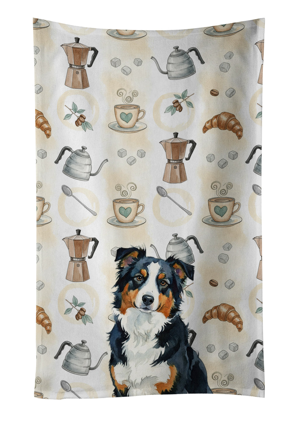 Black Tri American Shepherd Coffee Bar Kitchen Towel Velour Plush Front and Cotton Loop Back Machine Washable