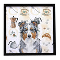Blue Merle American Shepherd Coffee Bar Framed Metal Print Bathroom, Kitchen, Office, Home Decor Wall Art Ready to Hang, Square, 8X8