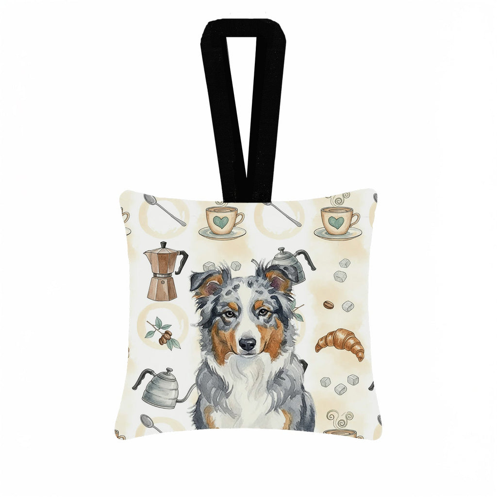 Blue Merle American Shepherd Coffee Bar Hanging Square Fabric Ornament 3.5 � 3.5 Decorative Door-Knob & Tree Hanger, Soft Fabric