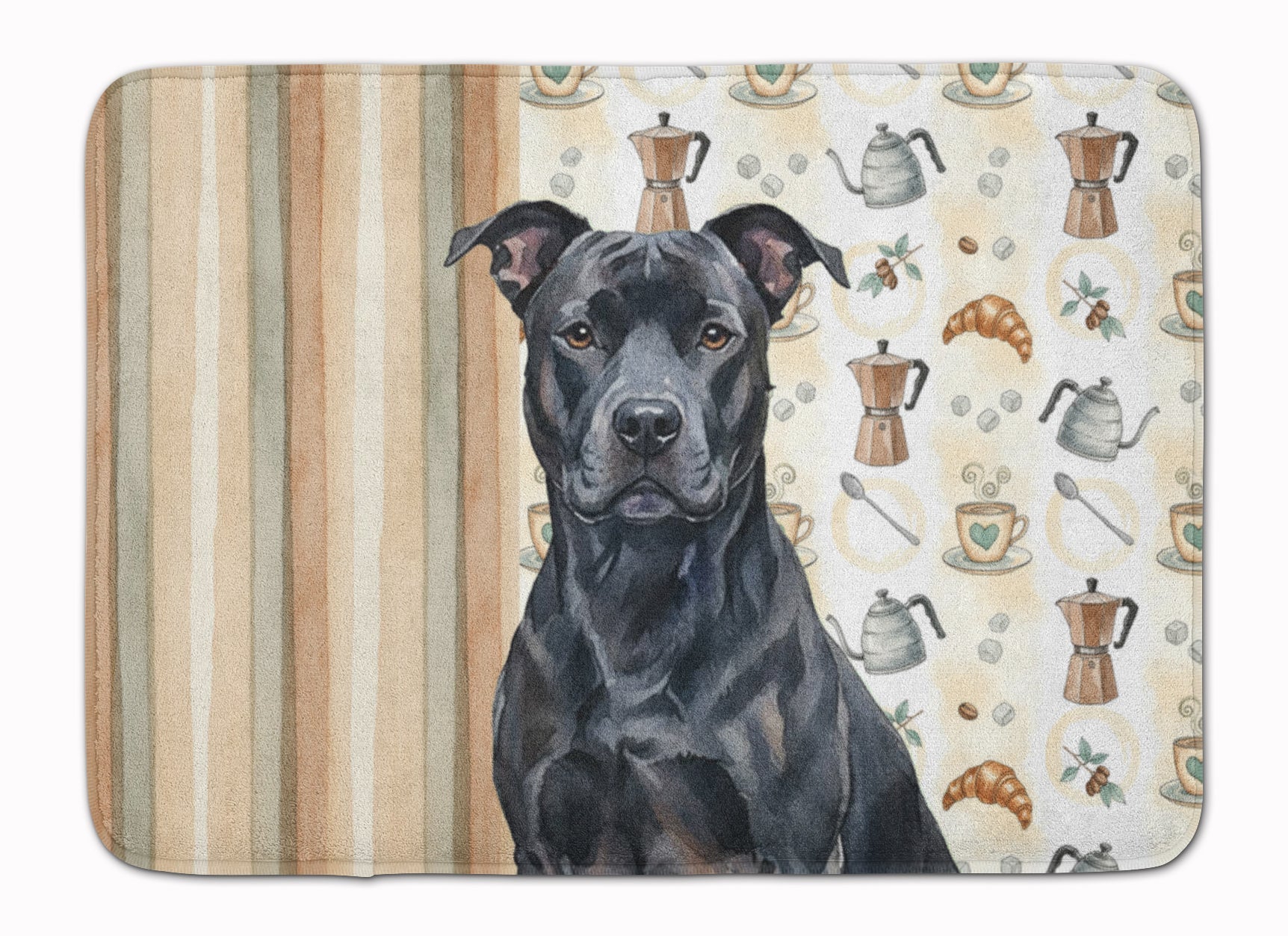 Black American Staffordshire Terrier Coffee Bar Memory Foam Kitchen Mat Machine Washable Anti-Fatigue Cushion Comfort Bath or Kitchen Rug