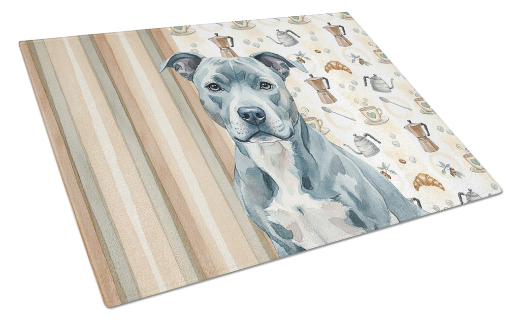 Blue American Staffordshire Terrier Coffee Bar Cutting Board Tempered Glass Kitchen Cutting Surface, Heat Resistant Chopping, Non-Slip Feet, Food Prep & Serving