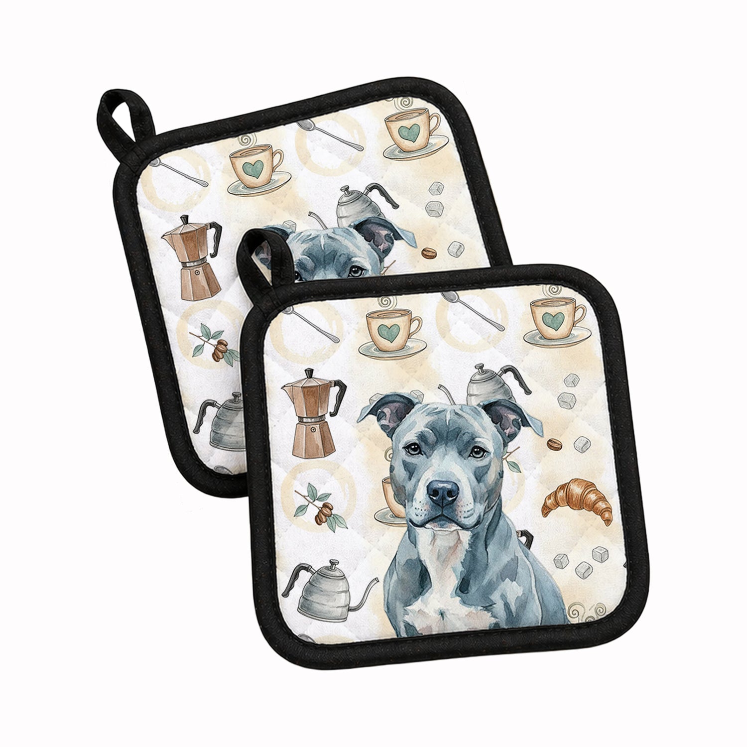 Blue American Staffordshire Terrier Coffee Bar Pot Holder Set of 2 Heat Resistant Quilted Hot Pads 7.5 x 7.5 Inch, Insulated Kitchen Trivets for Cooking & Baking