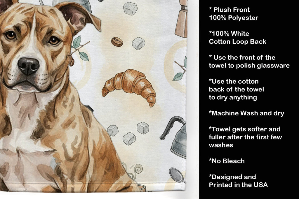 Brindle American Staffordshire Terrier Coffee Bar Kitchen Towel Velour Plush Front and Cotton Loop Back Machine Washable