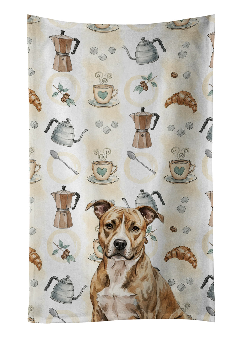 Brindle American Staffordshire Terrier Coffee Bar Kitchen Towel Velour Plush Front and Cotton Loop Back Machine Washable