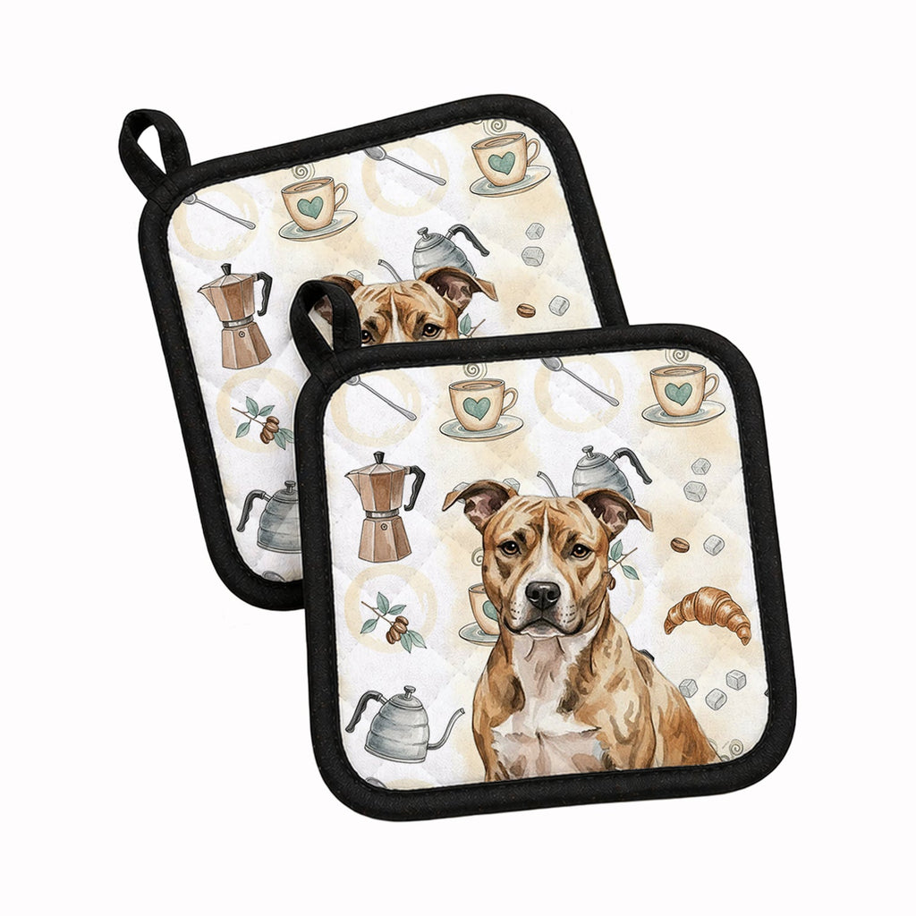Brindle American Staffordshire Terrier Coffee Bar Pot Holder Set of 2 Heat Resistant Quilted Hot Pads 7.5 x 7.5 Inch, Insulated Kitchen Trivets for Cooking & Baking