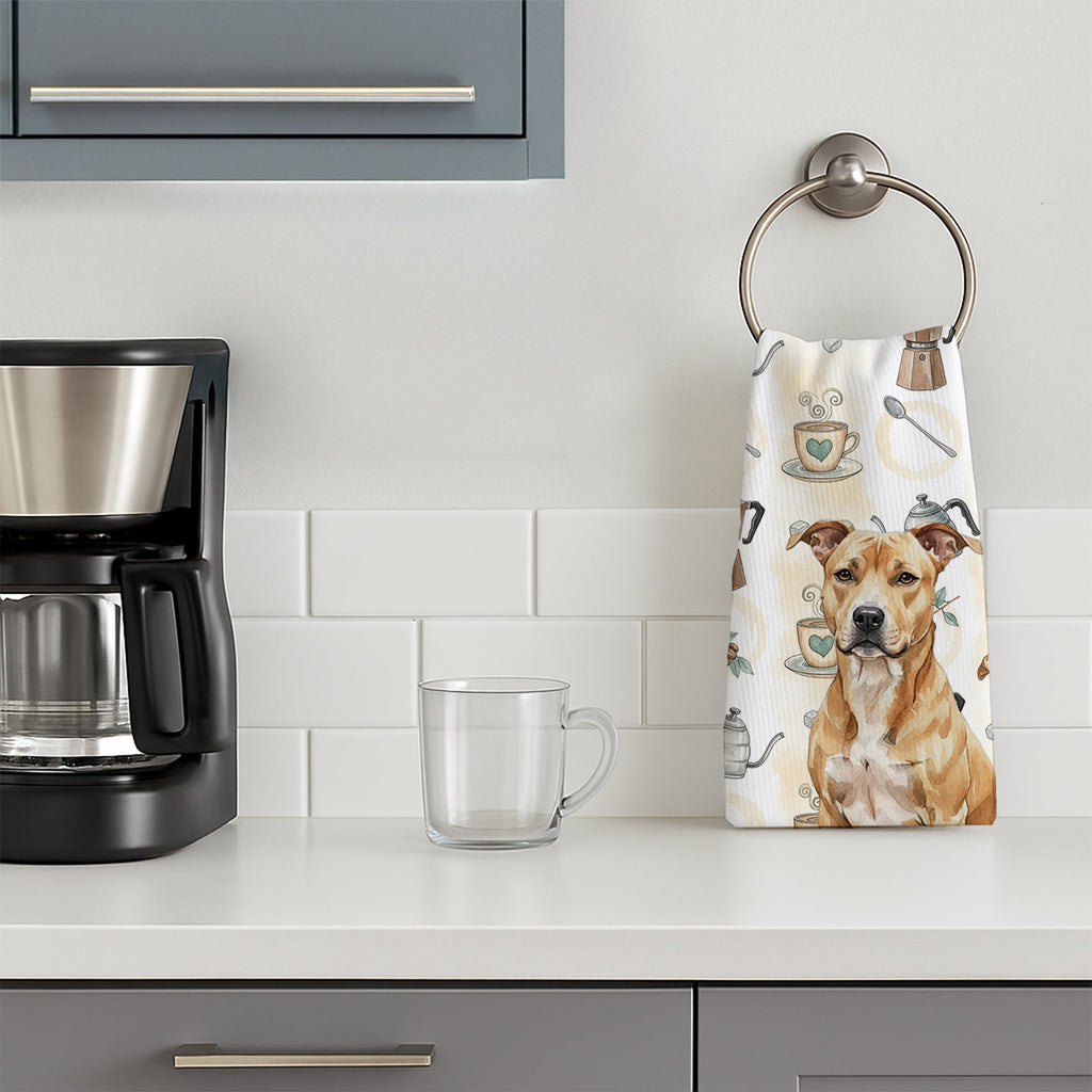 Fawn American Staffordshire Terrier Coffee Bar Kitchen Towel Velour Plush Front and Cotton Loop Back Machine Washable
