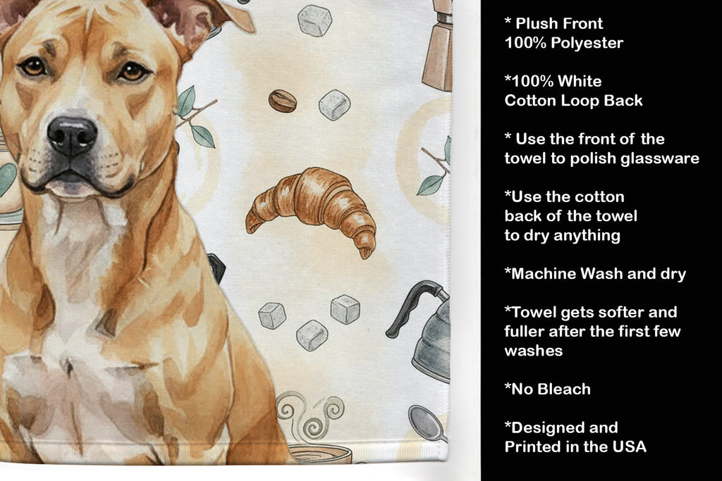Fawn American Staffordshire Terrier Coffee Bar Kitchen Towel Velour Plush Front and Cotton Loop Back Machine Washable