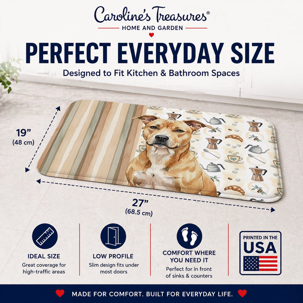 Fawn American Staffordshire Terrier Coffee Bar Memory Foam Kitchen Mat Machine Washable Anti-Fatigue Cushion Comfort Bath or Kitchen Rug