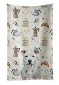 White American Staffordshire Terrier Coffee Bar Kitchen Towel Velour Plush Front and Cotton Loop Back Machine Washable