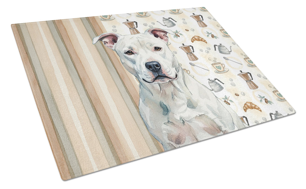 White American Staffordshire Terrier Coffee Bar Cutting Board Tempered Glass Kitchen Cutting Surface, Heat Resistant Chopping, Non-Slip Feet, Food Prep & Serving
