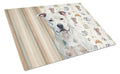 White American Staffordshire Terrier Coffee Bar Cutting Board Tempered Glass Kitchen Cutting Surface, Heat Resistant Chopping, Non-Slip Feet, Food Prep & Serving