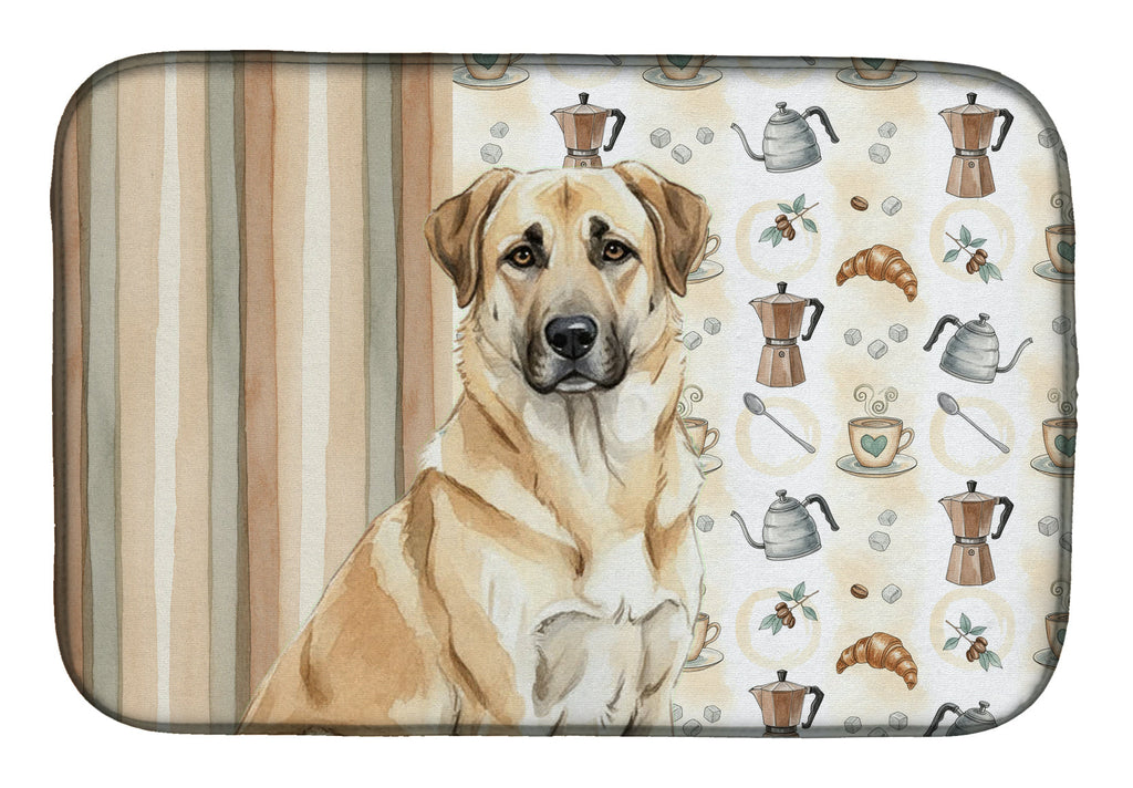 Anatolian Shepherd Dog Coffee Bar Dish Drying Mat Absorbent Dish Drying Mat Pad for Kitchen Counter Dish Drainer Mat for Countertop, 14 x 21", Multicolor