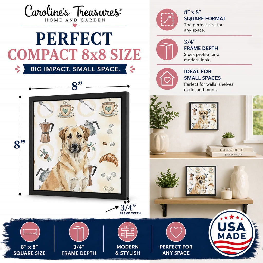 Anatolian Shepherd Dog Coffee Bar Framed Metal Print Bathroom, Kitchen, Office, Home Decor Wall Art Ready to Hang, Square, 8X8