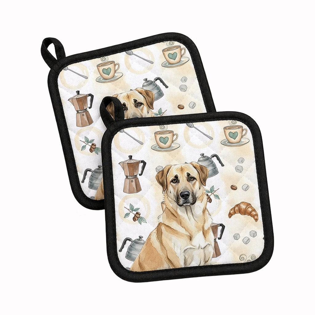 Anatolian Shepherd Dog Coffee Bar Pot Holder Set of 2 Heat Resistant Quilted Hot Pads 7.5 x 7.5 Inch, Insulated Kitchen Trivets for Cooking & Baking