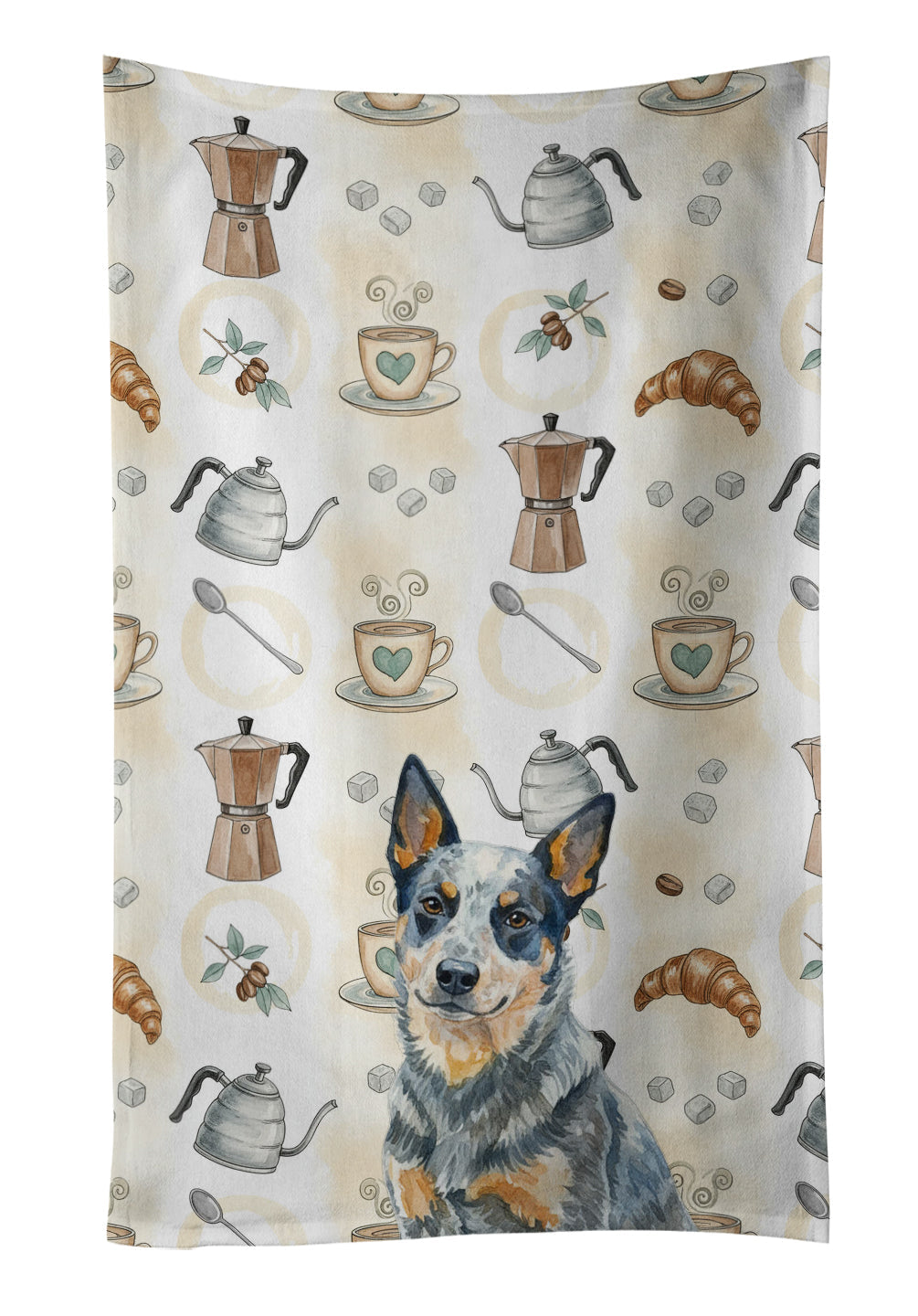 Blue Heeler Australian Cattle Dog Coffee Bar Kitchen Towel Velour Plush Front and Cotton Loop Back Machine Washable