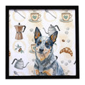 Blue Heeler Australian Cattle Dog Coffee Bar Framed Metal Print Bathroom, Kitchen, Office, Home Decor Wall Art Ready to Hang, Square, 8X8