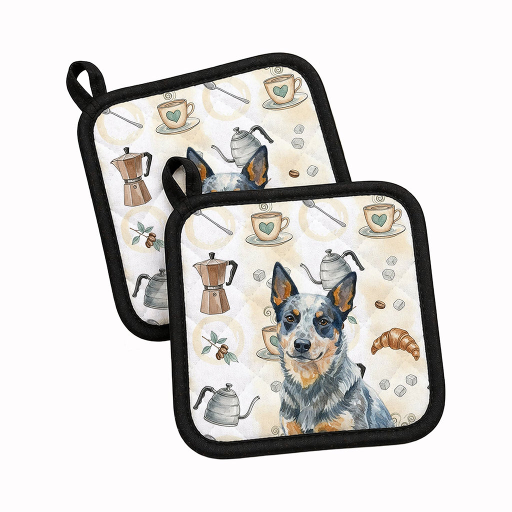 Blue Heeler Australian Cattle Dog Coffee Bar Pot Holder Set of 2 Heat Resistant Quilted Hot Pads 7.5 x 7.5 Inch, Insulated Kitchen Trivets for Cooking & Baking