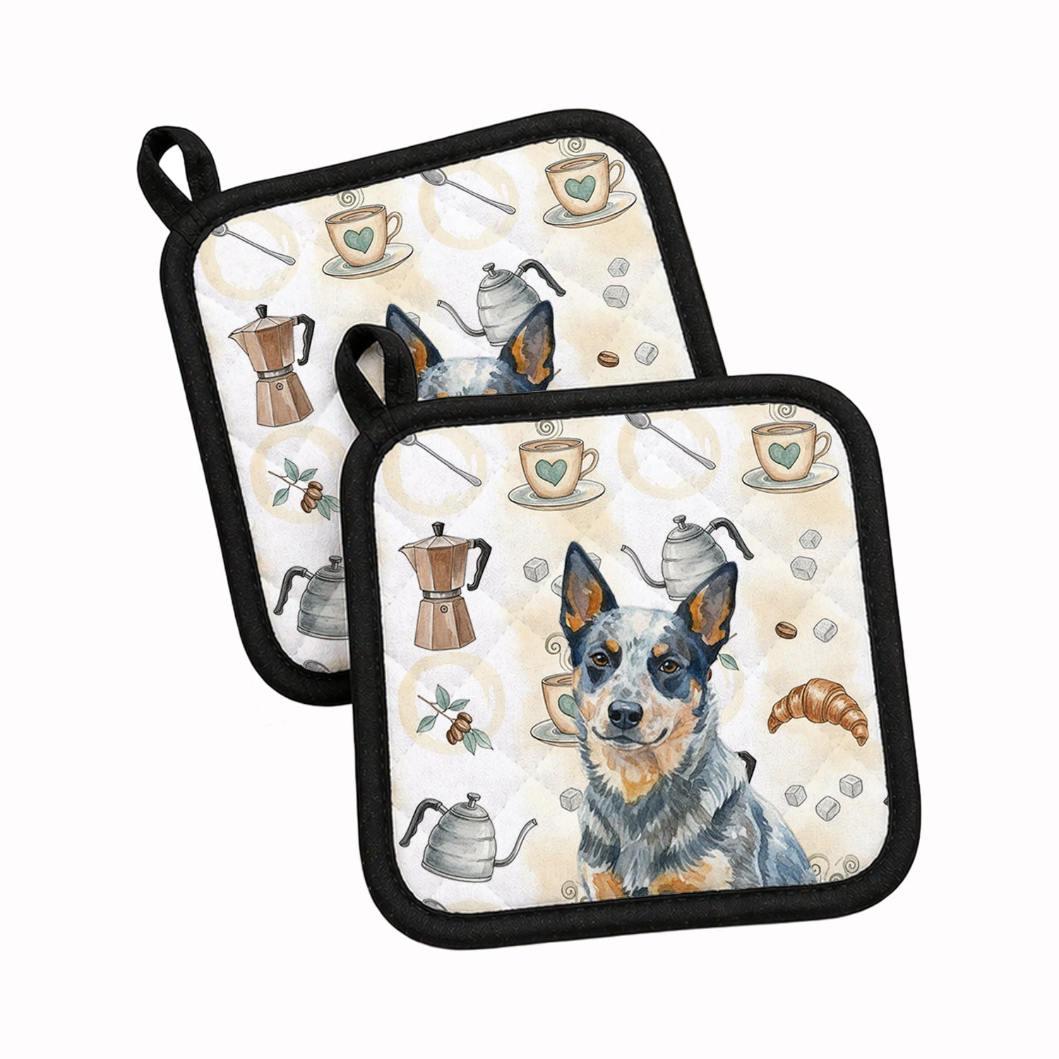 Blue Heeler Australian Cattle Dog Coffee Bar Pot Holder Set of 2 Heat Resistant Quilted Hot Pads 7.5 x 7.5 Inch, Insulated Kitchen Trivets for Cooking & Baking