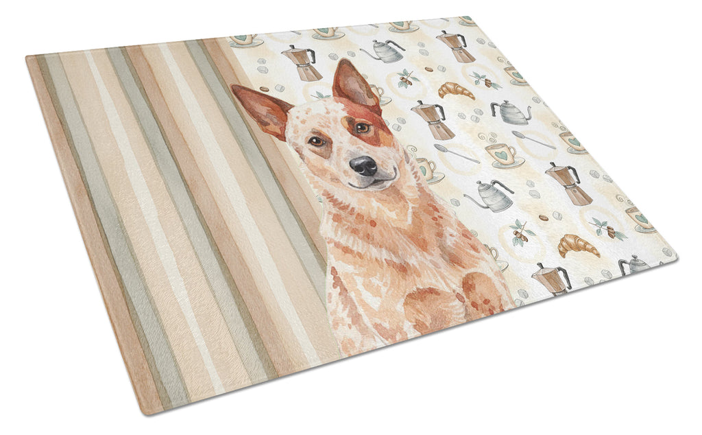 Red Heeler Australian Cattle Dog Coffee Bar Cutting Board Tempered Glass Kitchen Cutting Surface, Heat Resistant Chopping, Non-Slip Feet, Food Prep & Serving