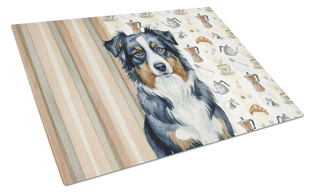 Black Australian Shepherd Coffee Bar Cutting Board Tempered Glass Kitchen Cutting Surface, Heat Resistant Chopping, Non-Slip Feet, Food Prep & Serving