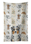 Blue Merle Australian Shepherd Coffee Bar Kitchen Towel Velour Plush Front and Cotton Loop Back Machine Washable