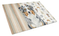 Blue Merle Australian Shepherd Coffee Bar Cutting Board Tempered Glass Kitchen Cutting Surface, Heat Resistant Chopping, Non-Slip Feet, Food Prep & Serving