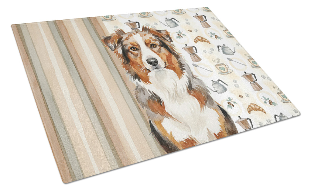 Red Merle Australian Shepherd Coffee Bar Cutting Board Tempered Glass Kitchen Cutting Surface, Heat Resistant Chopping, Non-Slip Feet, Food Prep & Serving