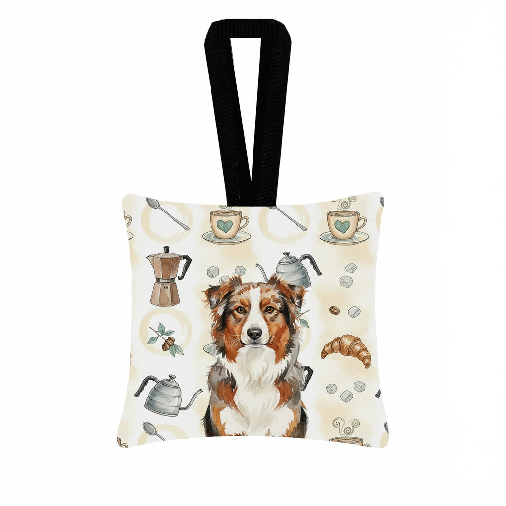 Red Merle Australian Shepherd Coffee Bar Hanging Square Fabric Ornament 3.5 � 3.5 Decorative Door-Knob & Tree Hanger, Soft Fabric