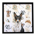 Black and White Basenji Coffee Bar Framed Metal Print Bathroom, Kitchen, Office, Home Decor Wall Art Ready to Hang, Square, 8X8