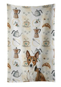 Brindle and White Basenji Coffee Bar Kitchen Towel Velour Plush Front and Cotton Loop Back Machine Washable