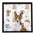 Brindle and White Basenji Coffee Bar Framed Metal Print Bathroom, Kitchen, Office, Home Decor Wall Art Ready to Hang, Square, 8X8