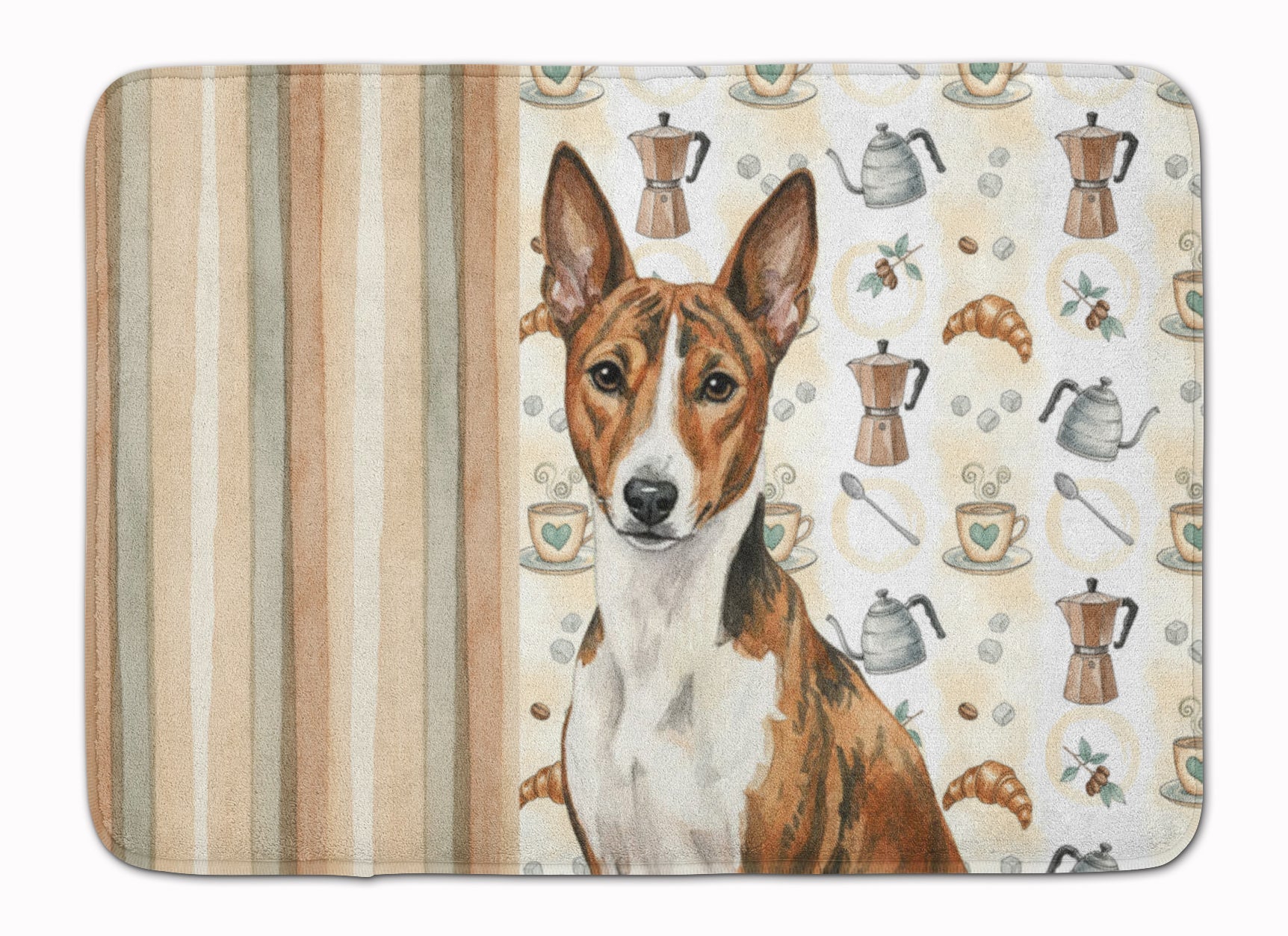 Brindle and White Basenji Coffee Bar Memory Foam Kitchen Mat Machine Washable Anti-Fatigue Cushion Comfort Bath or Kitchen Rug