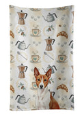Red and White Basenji Coffee Bar Kitchen Towel Velour Plush Front and Cotton Loop Back Machine Washable