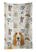 Lemon and White Basset Hound Coffee Bar Kitchen Towel Velour Plush Front and Cotton Loop Back Machine Washable
