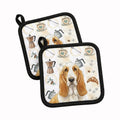Lemon and White Basset Hound Coffee Bar Pot Holder Set of 2 Heat Resistant Quilted Hot Pads 7.5 x 7.5 Inch, Insulated Kitchen Trivets for Cooking & Baking