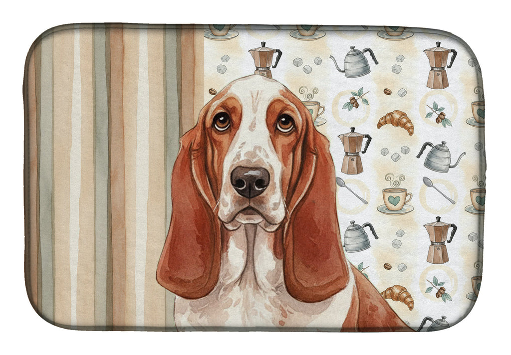 Red and White Basset Hound Coffee Bar Dish Drying Mat Absorbent Dish Drying Mat Pad for Kitchen Counter Dish Drainer Mat for Countertop, 14 x 21", Multicolor