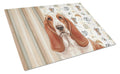 Red and White Basset Hound Coffee Bar Cutting Board Tempered Glass Kitchen Cutting Surface, Heat Resistant Chopping, Non-Slip Feet, Food Prep & Serving