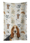 Tricolor and White Basset Hound Coffee Bar Kitchen Towel Velour Plush Front and Cotton Loop Back Machine Washable