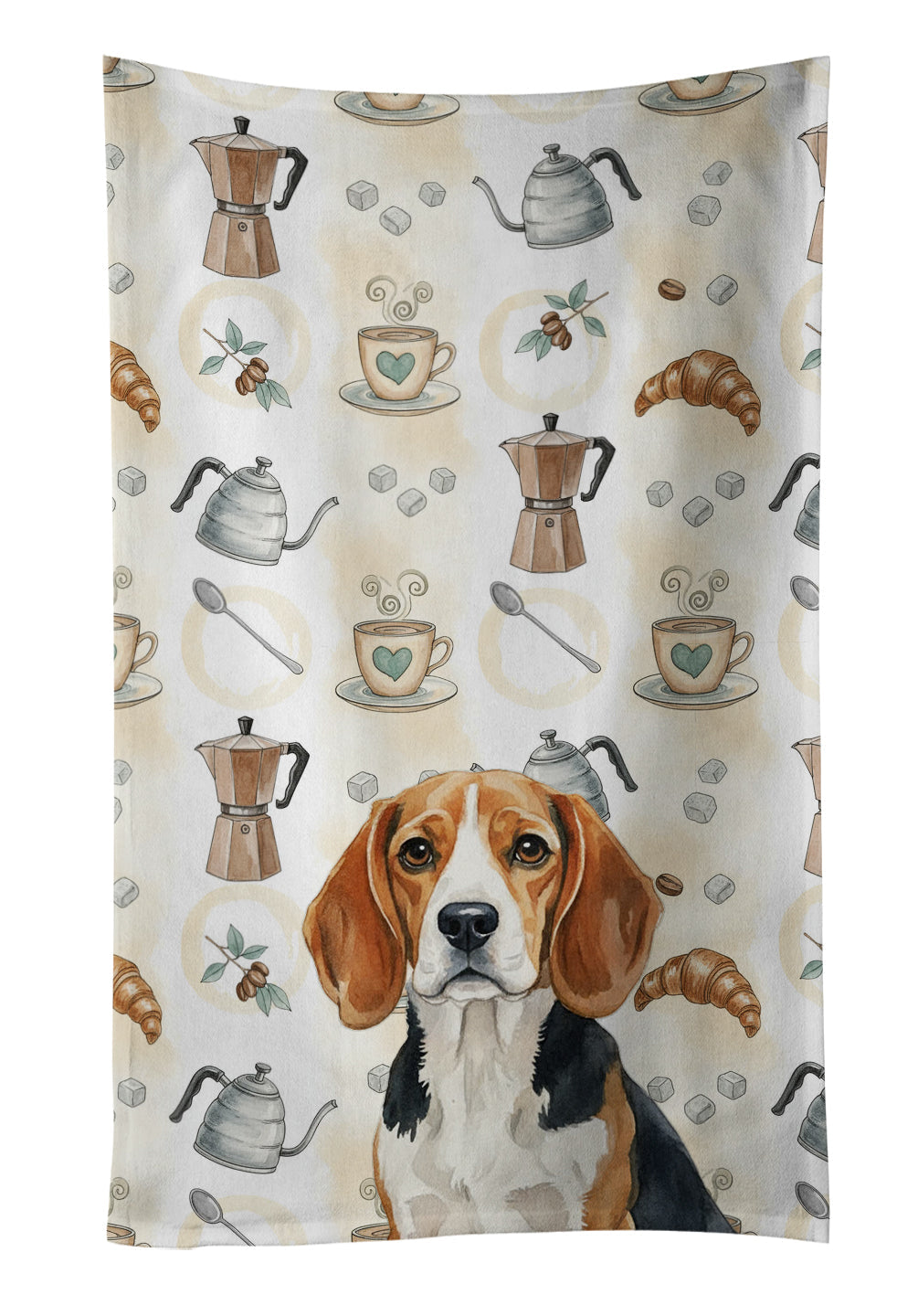 Beagle Coffee Bar Kitchen Towel Velour Plush Front and Cotton Loop Back Machine Washable