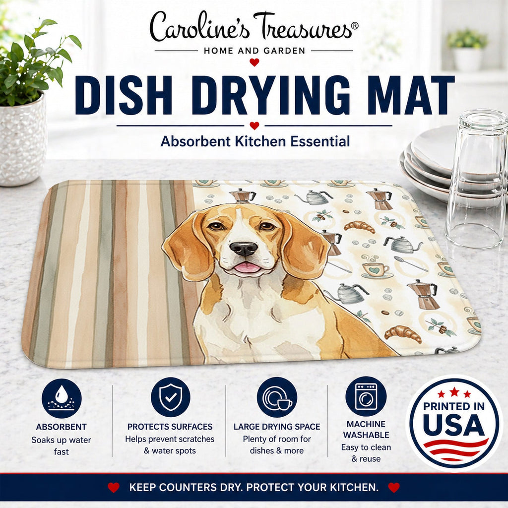 Lemon and White Beagle Coffee Bar Dish Drying Mat Absorbent Dish Drying Mat Pad for Kitchen Counter Dish Drainer Mat for Countertop, 14 x 21", Multicolor