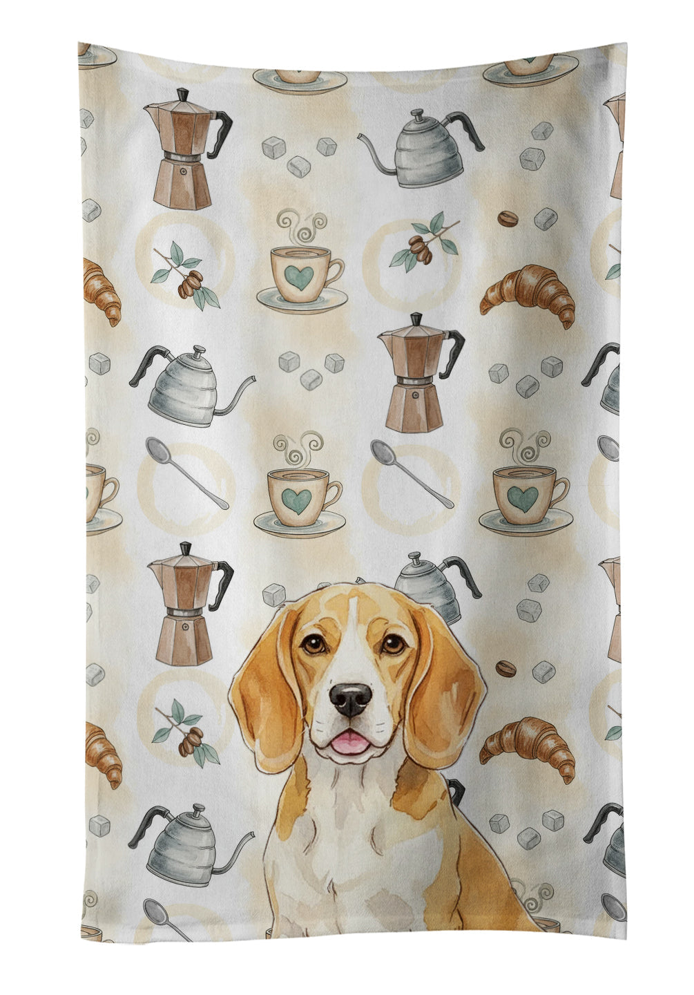 Lemon and White Beagle Coffee Bar Kitchen Towel Velour Plush Front and Cotton Loop Back Machine Washable