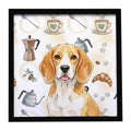 Lemon and White Beagle Coffee Bar Framed Metal Print Bathroom, Kitchen, Office, Home Decor Wall Art Ready to Hang, Square, 8X8