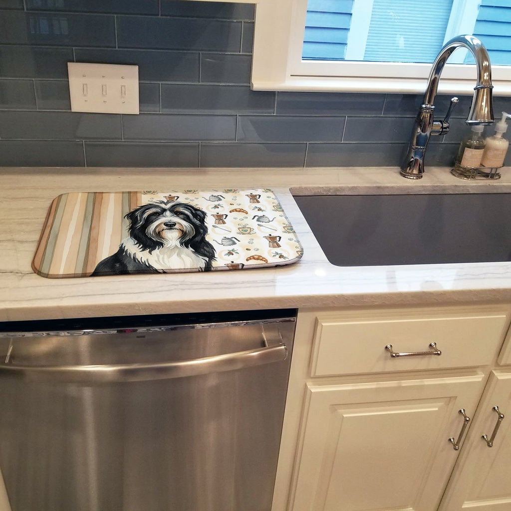 Black Bearded Collie Coffee Bar Dish Drying Mat Absorbent Dish Drying Mat Pad for Kitchen Counter Dish Drainer Mat for Countertop, 14 x 21", Multicolor