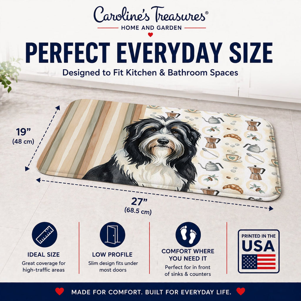 Black Bearded Collie Coffee Bar Memory Foam Kitchen Mat Machine Washable Anti-Fatigue Cushion Comfort Bath or Kitchen Rug