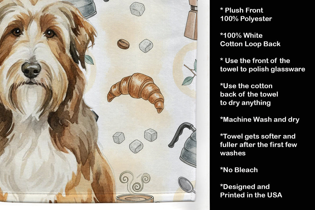 Brown Bearded Collie Coffee Bar Kitchen Towel Velour Plush Front and Cotton Loop Back Machine Washable